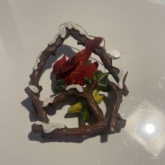 Vintage Cardinal in a  Holly Berries Christmas Ornament ... - Picture 4 of 7